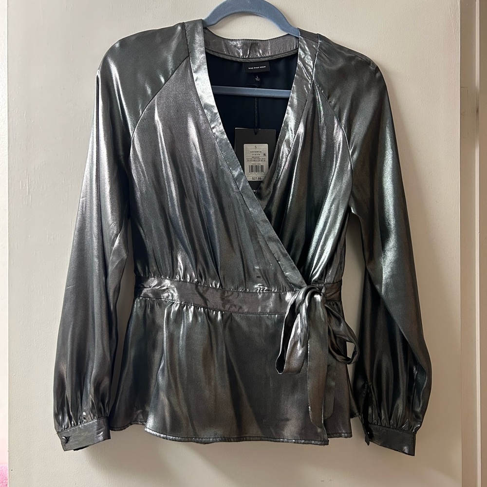 Who What Wear Silver Wrap Shirt